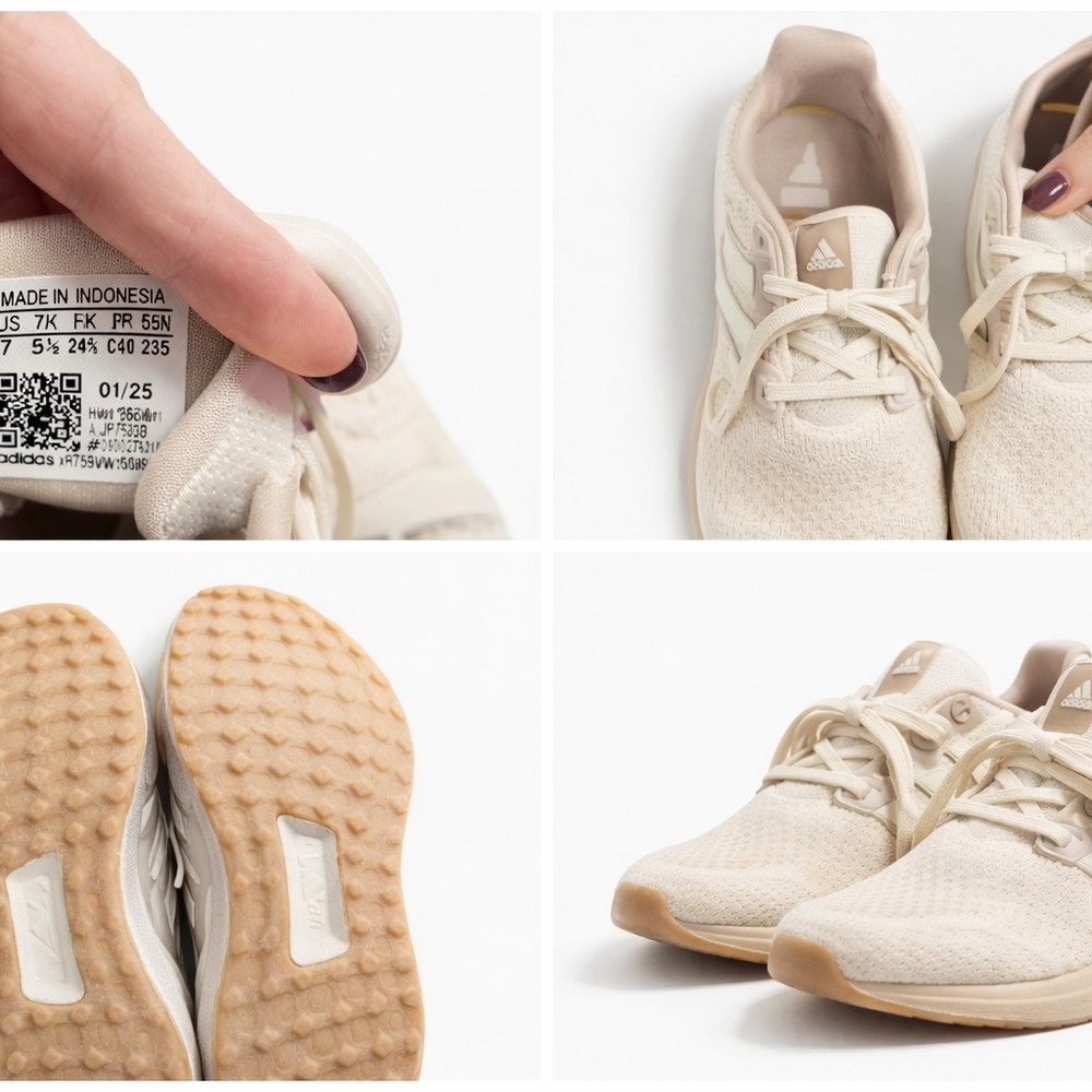 adidas Women’s Beige Knit Sneaker with Gum Outsole